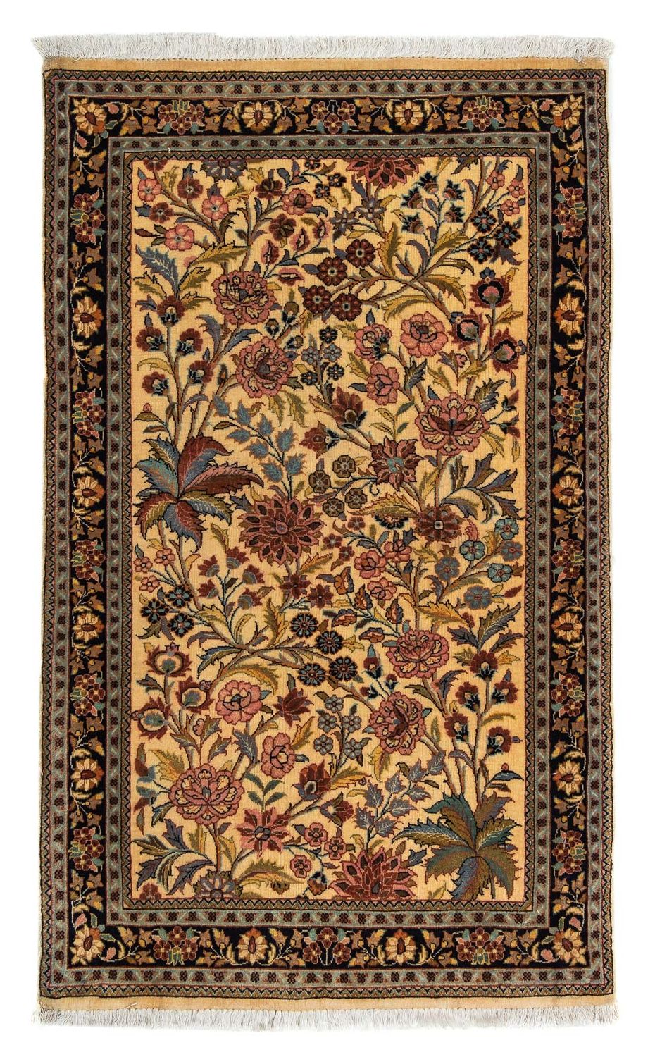 Alfombra persa - Ghom - 113 x 68 cm - amarillo mostaza