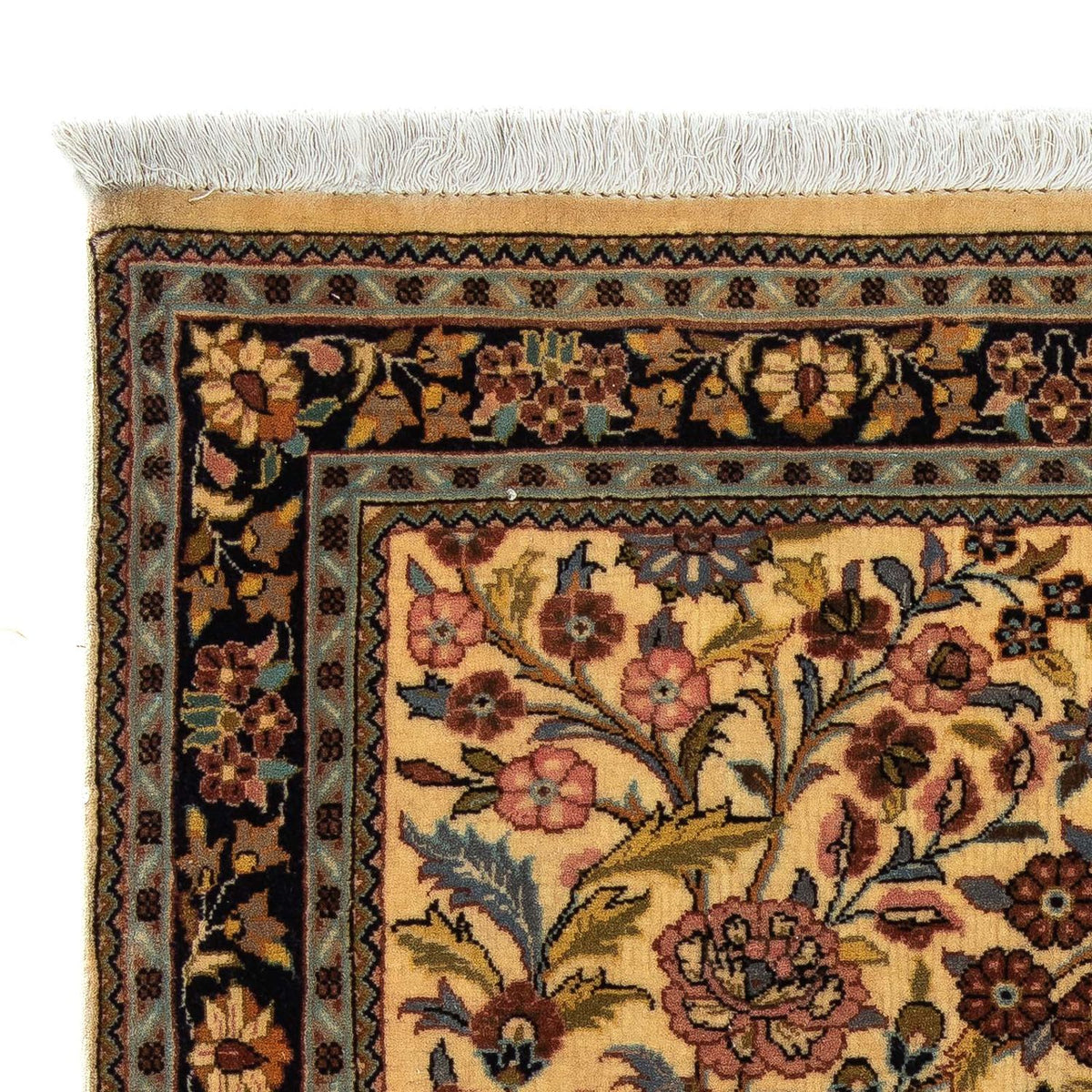 Alfombra persa - Ghom - 113 x 68 cm - amarillo mostaza