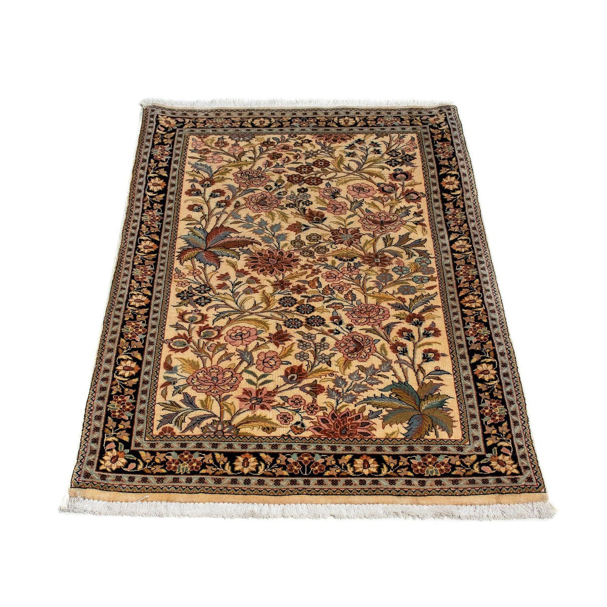 Alfombra persa - Ghom - 113 x 68 cm - amarillo mostaza