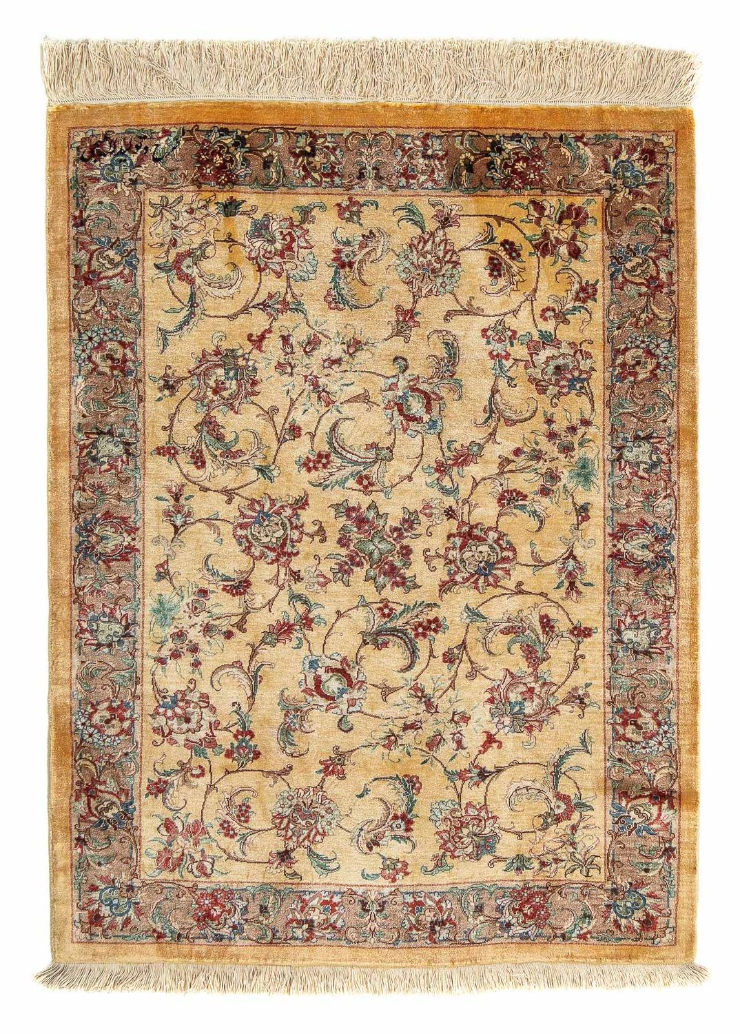 Alfombra persa - Ghom - 82 x 59 cm - marrón claro