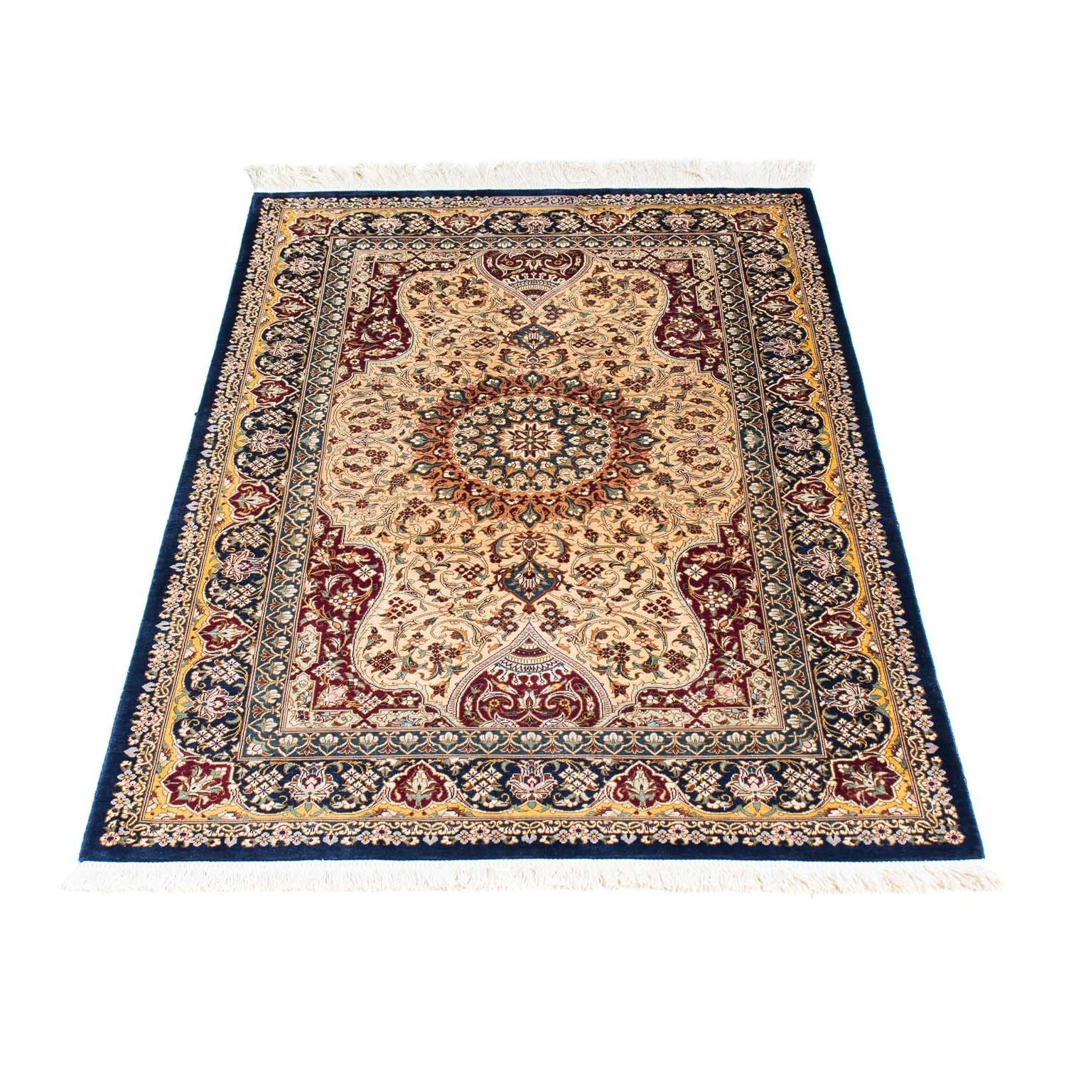 Alfombra persa - Ghom - 123 x 77 cm - azul oscuro