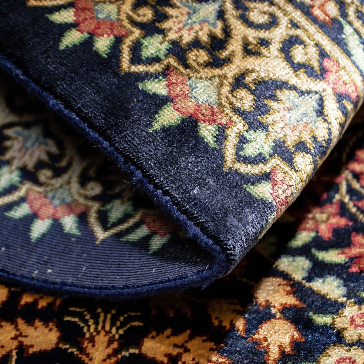 Alfombra persa - Ghom - 91 x 61 cm - azul oscuro