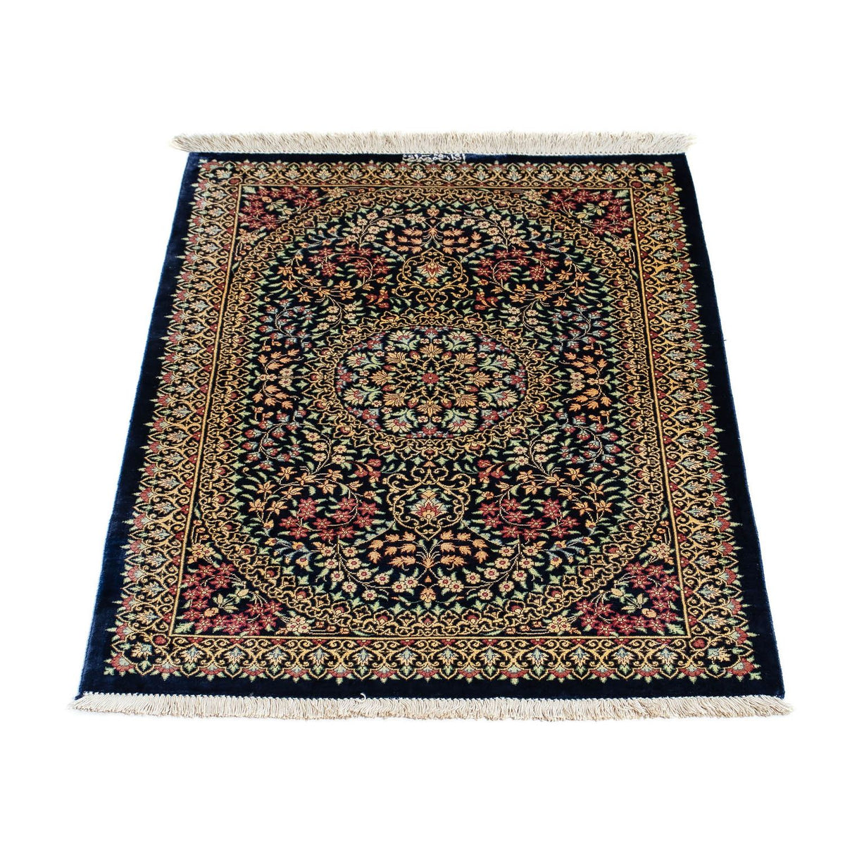 Alfombra persa - Ghom - 91 x 61 cm - azul oscuro