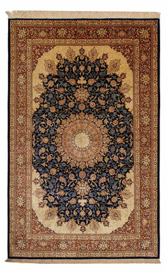 Alfombra de seda - Ghom Seda - Prima - 216 x 132 cm - azul oscuro