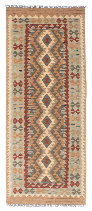 Alfombra de pasillo Alfombra Kelim - Oriental - 198 x 80 cm - marrón claro