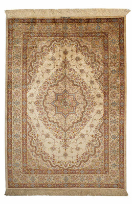 Alfombra de seda - Ghom Seda - Prima - 188 x 130 cm - beige