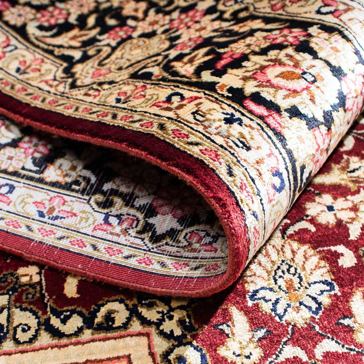 Alfombra persa - Ghom - 144 x 95 cm - rojo oscuro