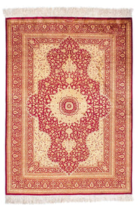 Alfombra persa - Ghom - 147 x 102 cm - rojo oscuro