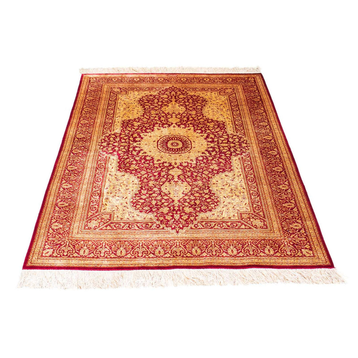 Alfombra persa - Ghom - 147 x 102 cm - rojo oscuro