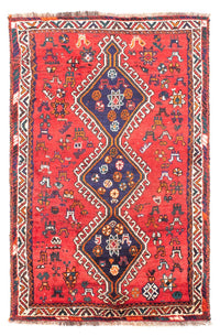 Alfombra persa - Nómada - 170 x 117 cm - rojo oscuro