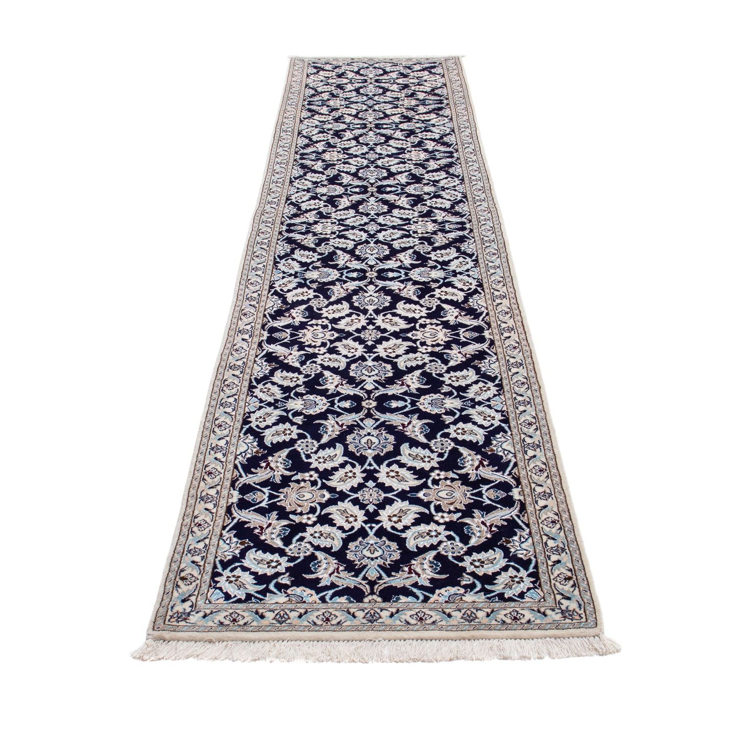 Alfombra de pasillo Alfombra Persa - Nain - Real - 367 x 75 cm - azul oscuro