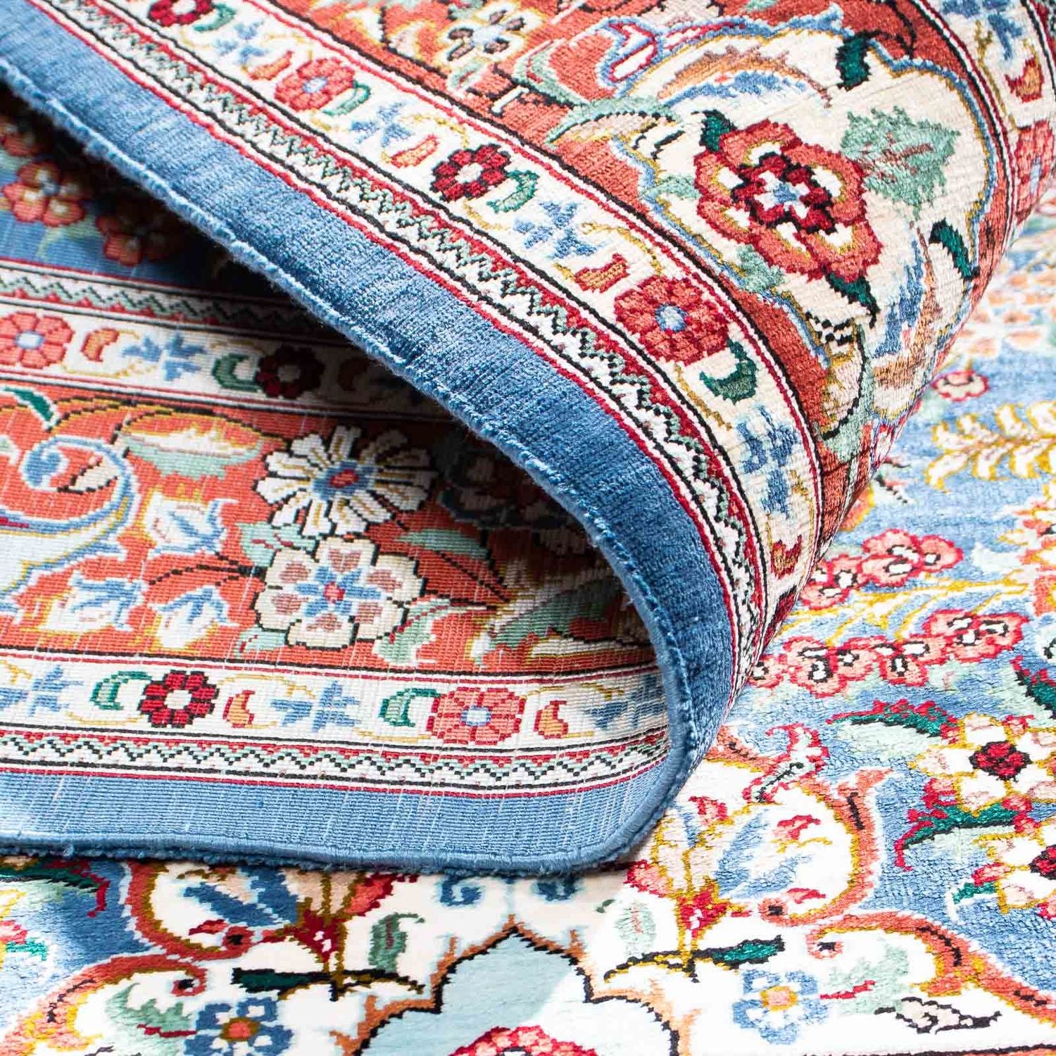 Alfombra persa - Ghom - 119 x 81 cm - azul claro