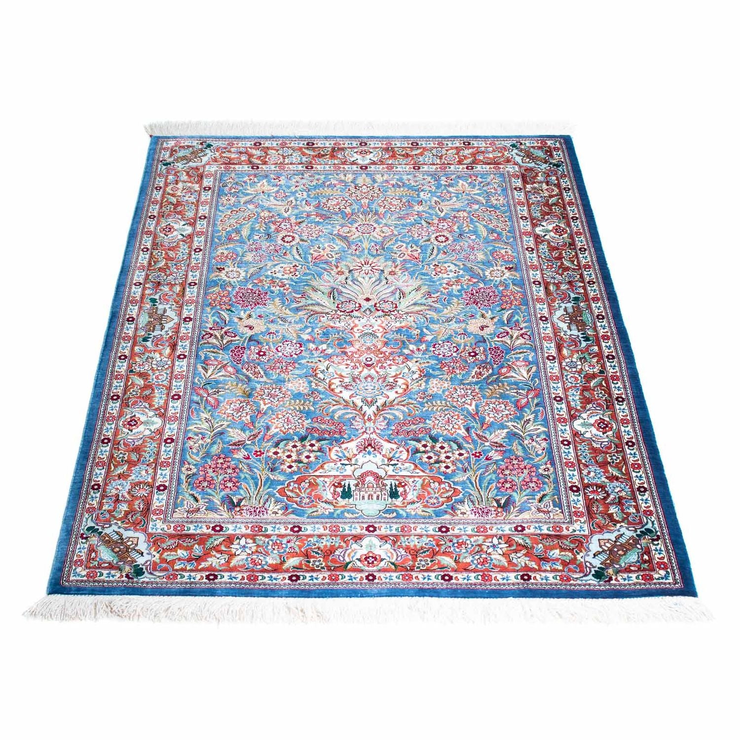 Alfombra persa - Ghom - 119 x 81 cm - azul claro