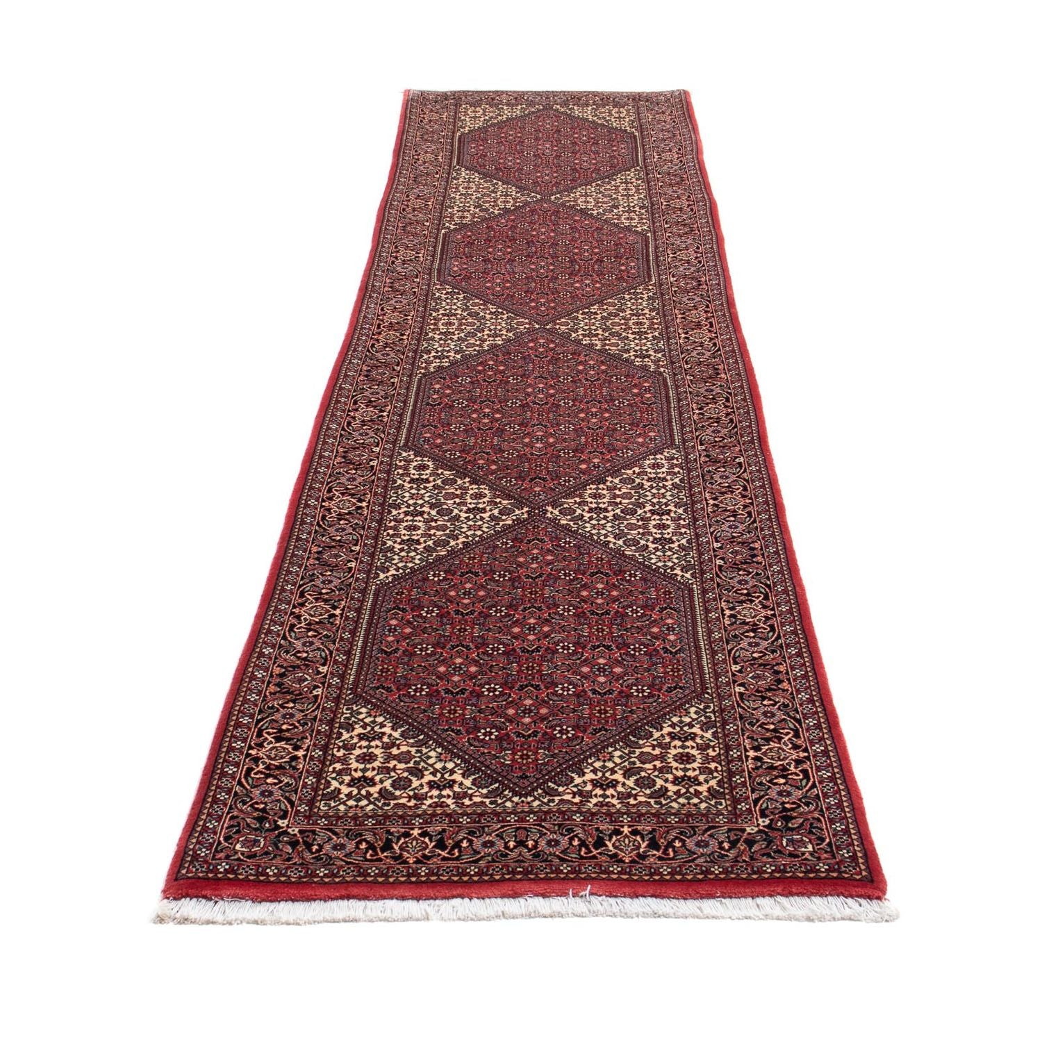 Alfombra de pasillo Alfombra persa - Bidjar - 346 x 82 cm - rojo oscuro
