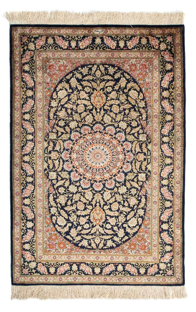 Alfombra persa - Ghom - 120 x 79 cm - azul oscuro