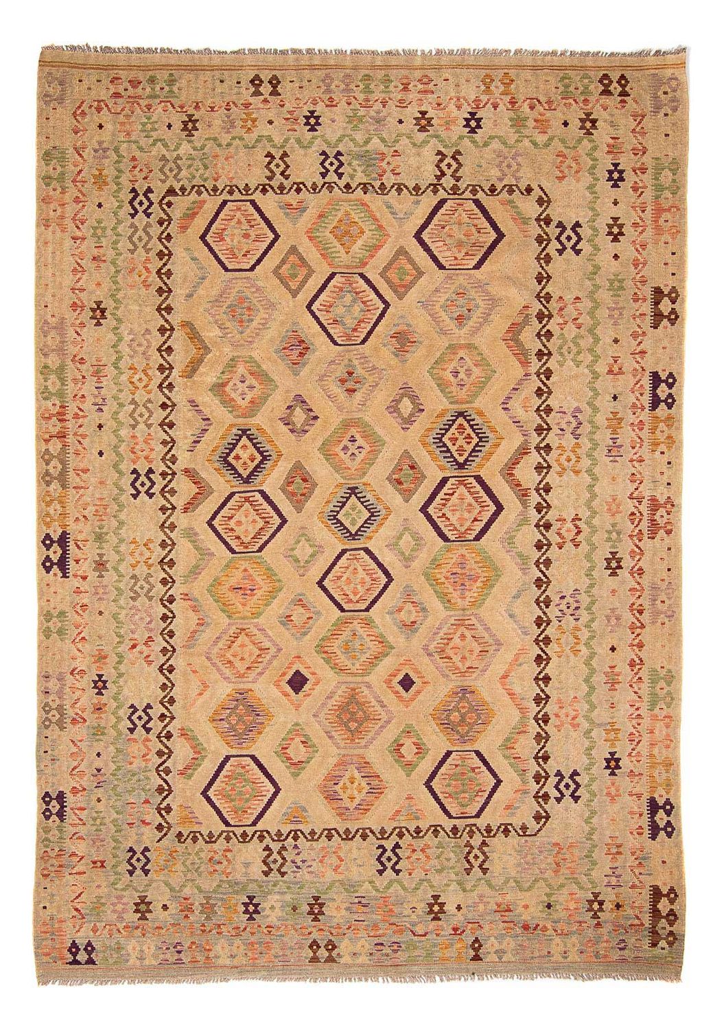 Alfombra Kelim - Splash - 290 x 200 cm - marrón claro