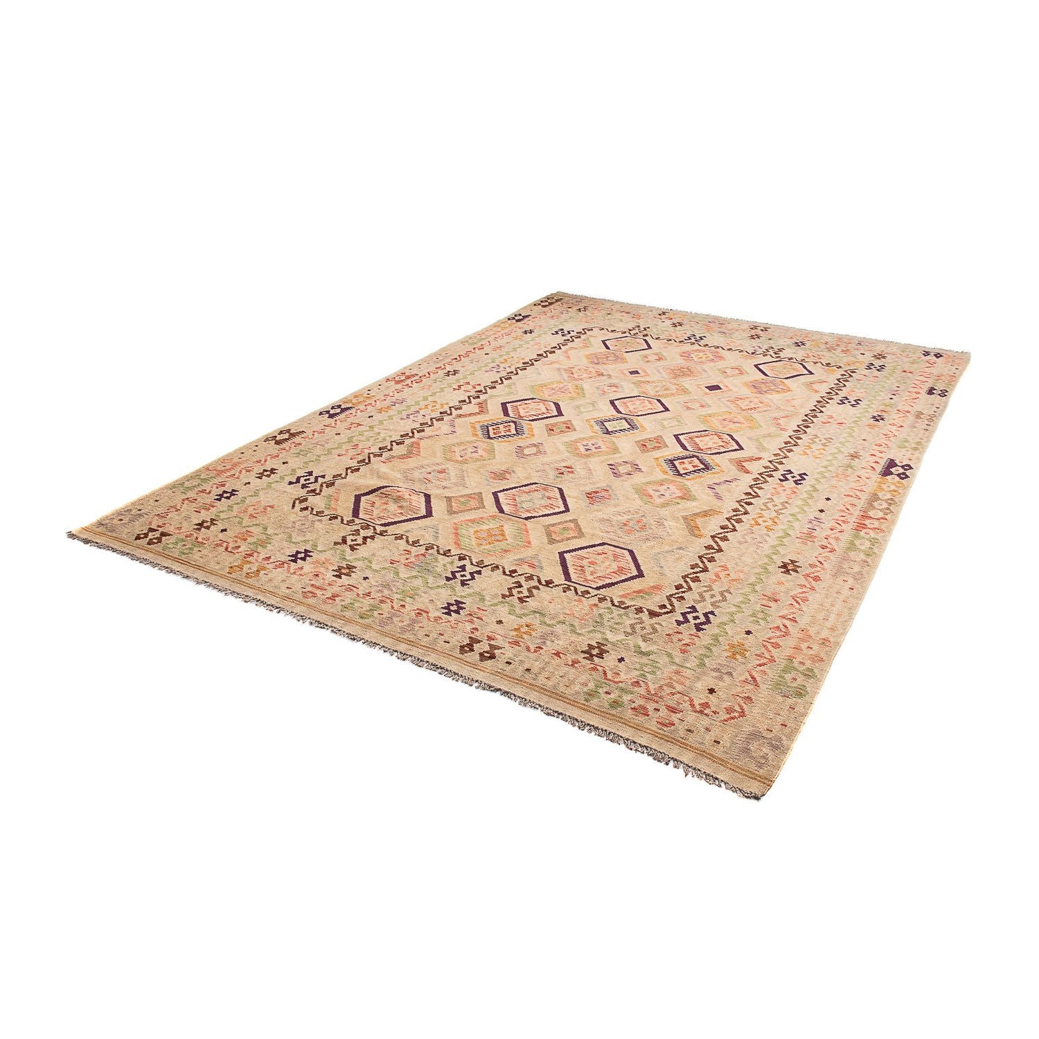 Alfombra Kelim - Splash - 290 x 200 cm - marrón claro
