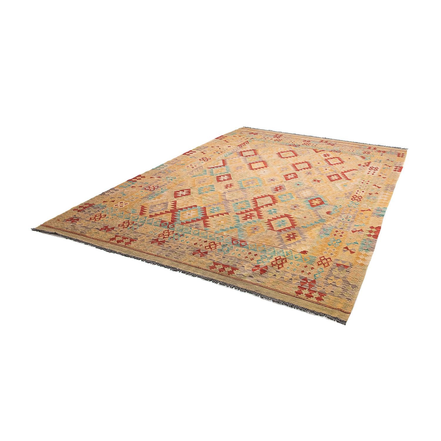 Alfombra Kelim - Splash - 304 x 207 cm - marrón