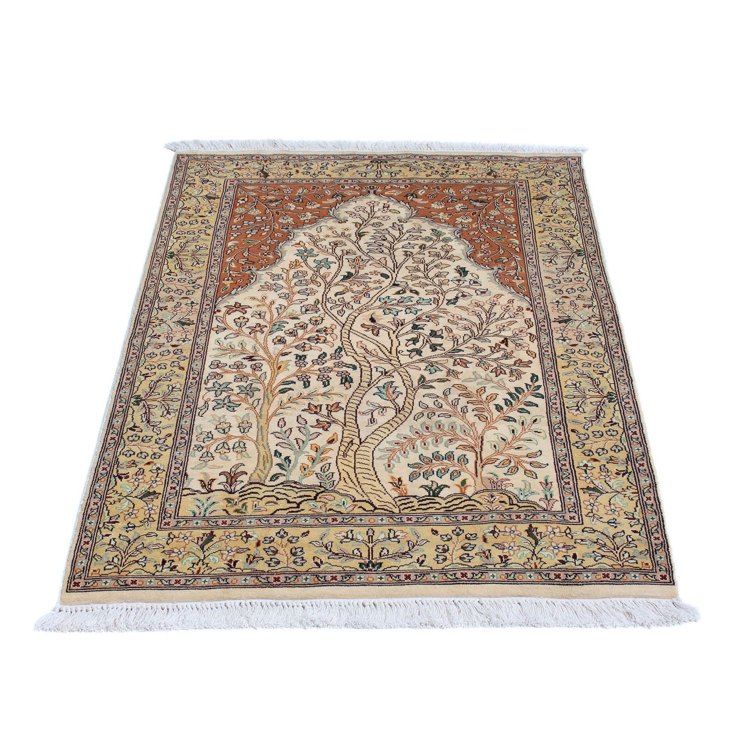 Alfombra de seda - Seda de Cachemira - 124 x 76 cm - beige