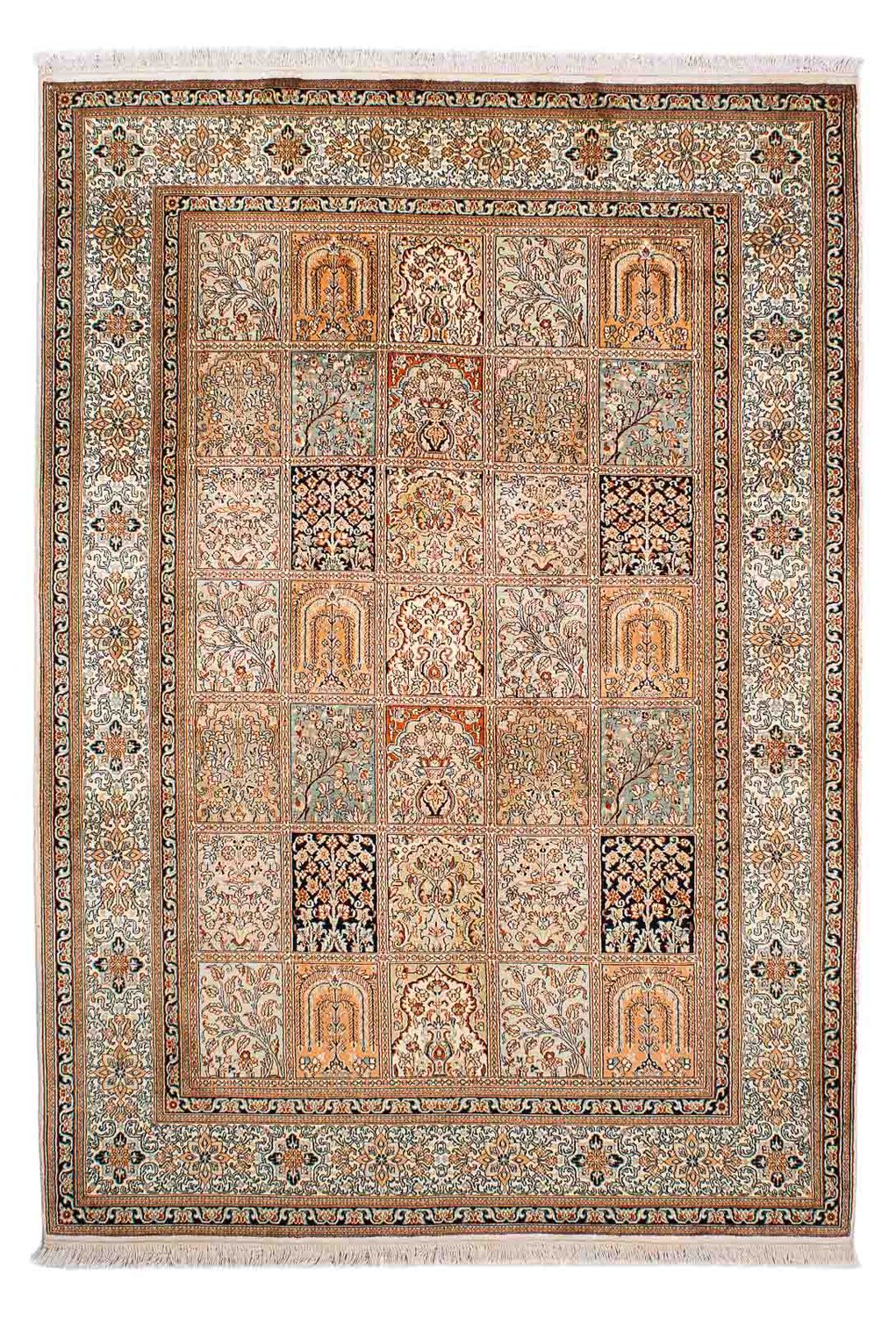 Alfombra de seda - Seda de Cachemira - 221 x 158 cm - multicolor