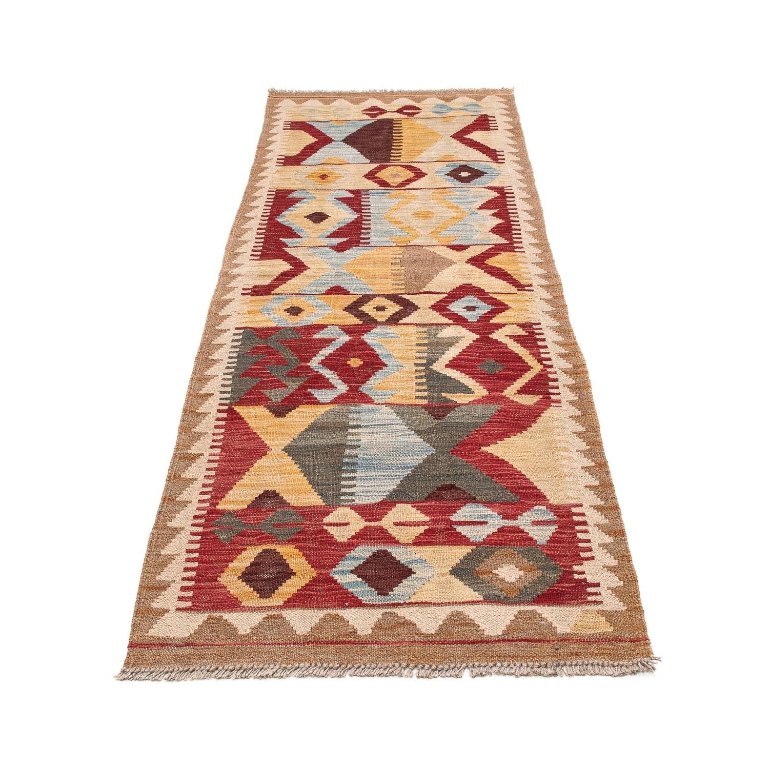 Alfombra de pasillo Alfombra Kelim - Splash - 203 x 68 cm - marrón claro