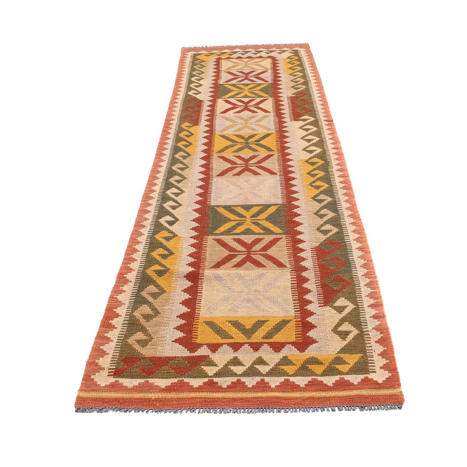 Alfombra de pasillo Alfombra Kelim - Splash - 306 x 82 cm - rojo claro