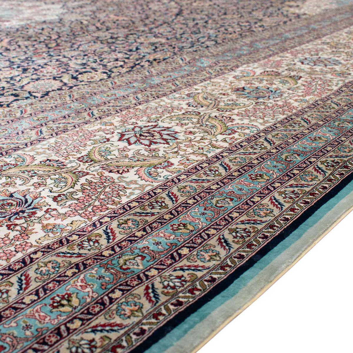 Alfombra de seda - Seda china - Real - 552 x 370 cm - azul oscuro