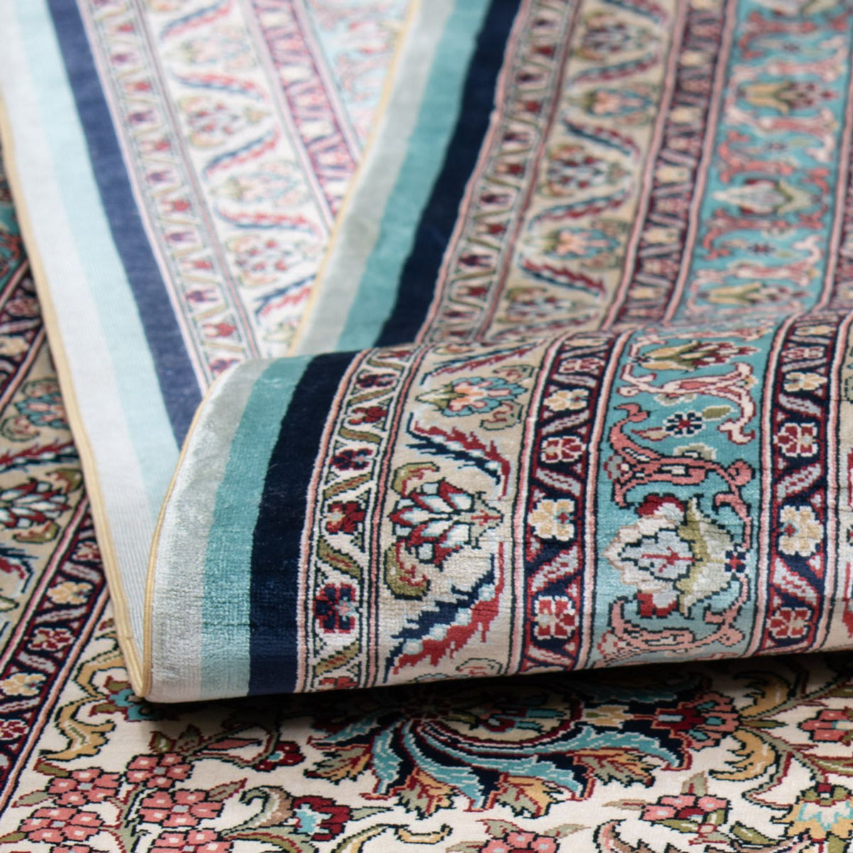 Alfombra de seda - Seda china - Real - 552 x 370 cm - azul oscuro