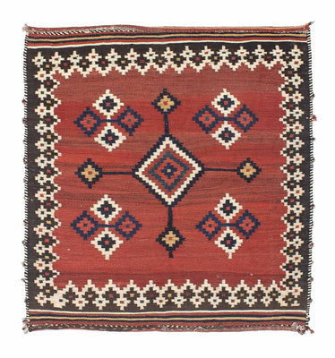 Alfombra Kelim - Oriental cuadrado  - 144 x 132 cm - rojo oscuro