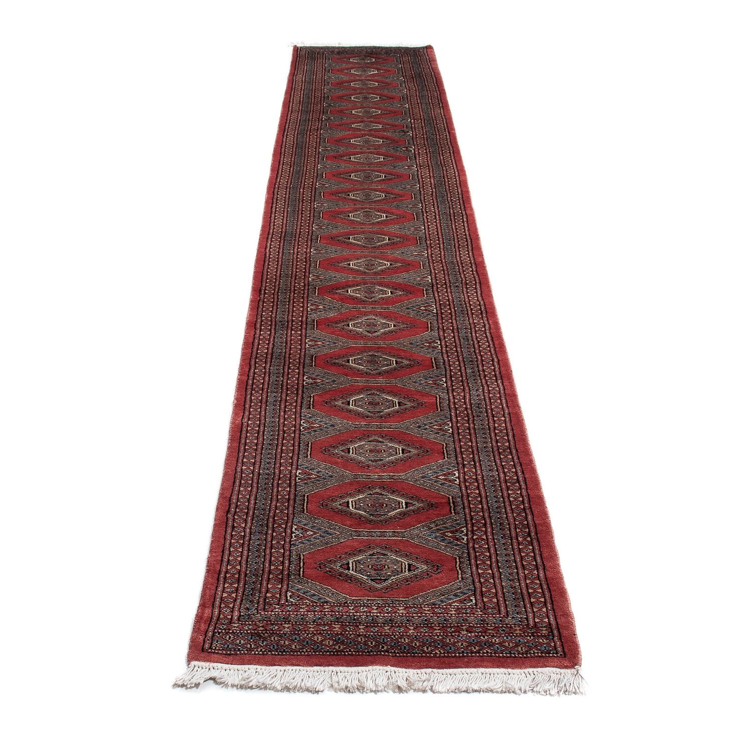 Alfombra de pasillo Alfombra afgana - Bukhara - 400 x 63 cm - rojo oscuro