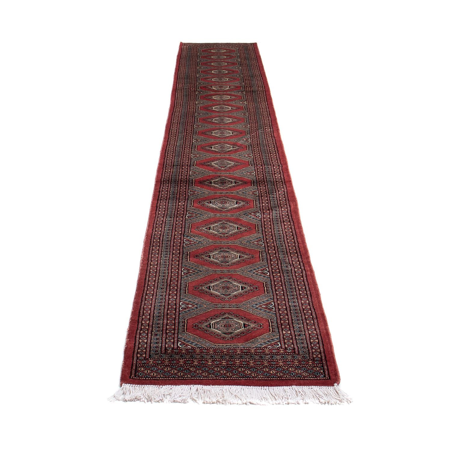 Alfombra de pasillo Alfombra afgana - Bukhara - 396 x 64 cm - rojo oscuro