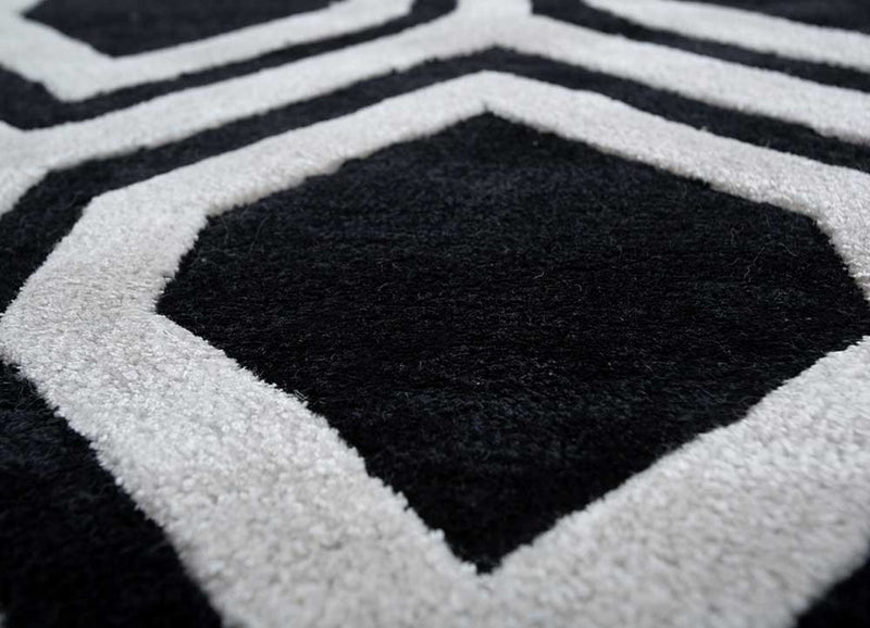 Alfombra de lana - 330 x 240 cm - blanco y negro