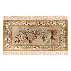 Alfombra de seda - Seda china - 154 x 93 cm - beige oscuro