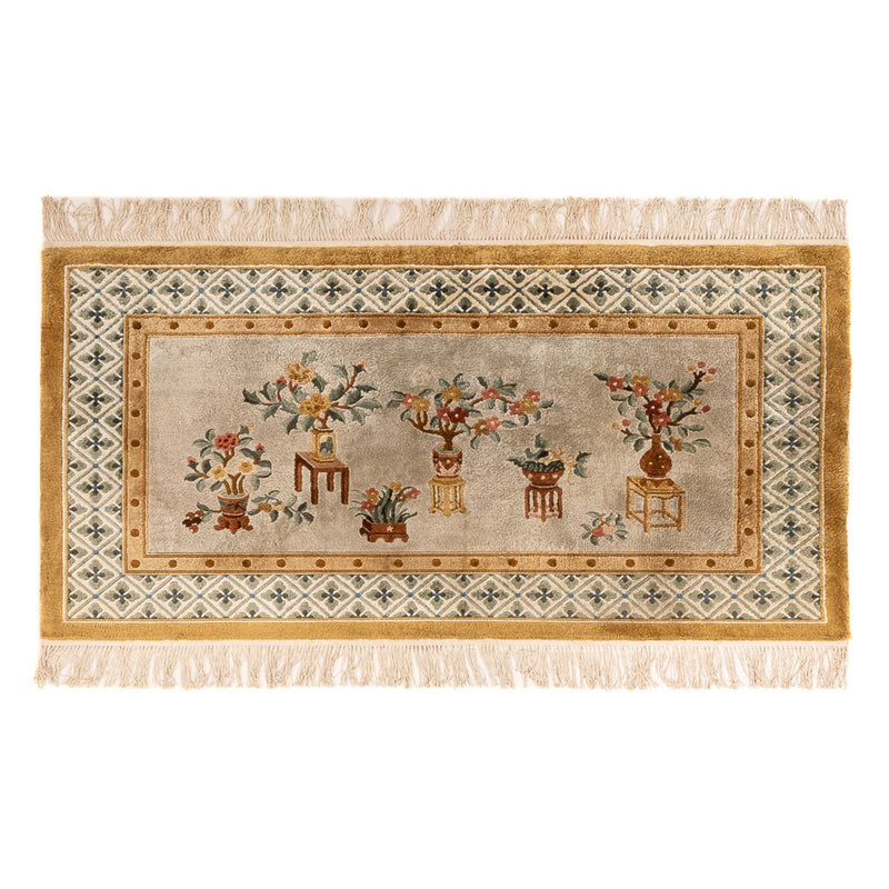 Alfombra de seda - Seda china - 154 x 93 cm - beige oscuro