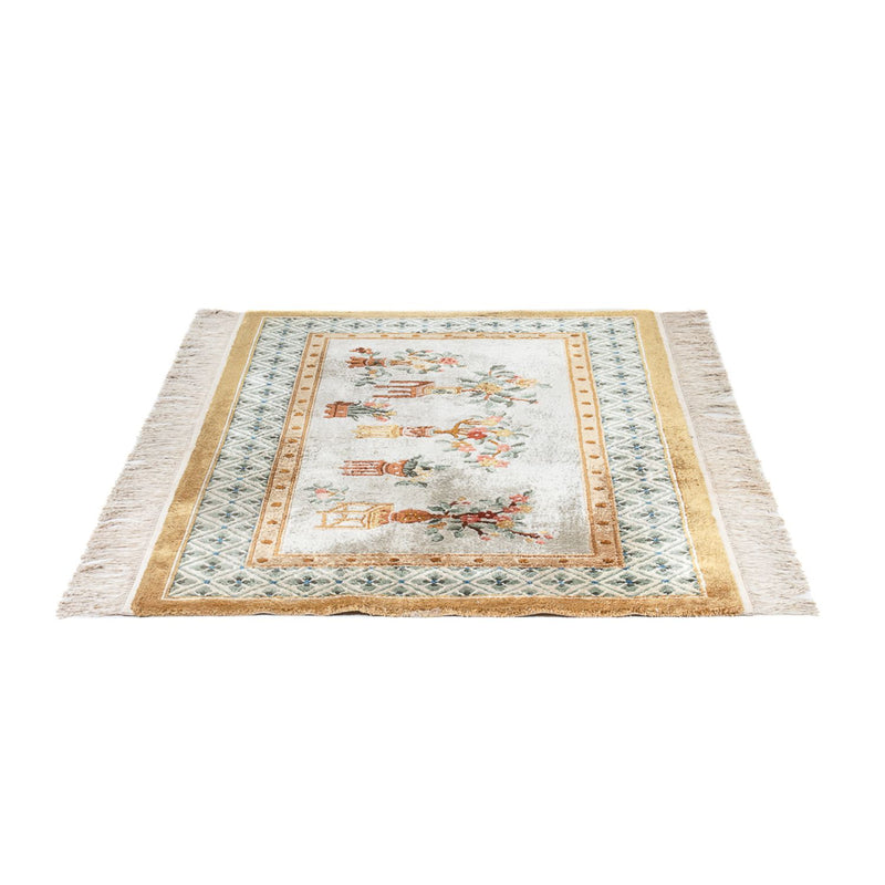 Alfombra de seda - Seda china - 154 x 93 cm - beige oscuro